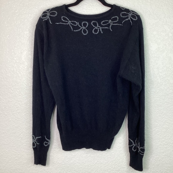 1980s VINTAGE BANKERS CLUB PETITES SIZE M‎ BLACK EMBROIDERED BEADS SWEATER WOOL - Picture 6 of 7